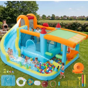 14x10FT Inflatable Bounce House 12-In-1 Wet Dry Water Slide With 450W Blower Kids Jumping Castle